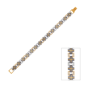 Bracelet élégant bicolore en or jaune 9 carats pour hommes et femmes, design à maillons en forme de croix répétitifs, embellissements de style diamant, 12,7 g - Product Image 1