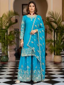 Elegant Look Heavy Embroidery Traditional Pattern Stitched Chinon Silk Pakistani Designer Salwar Kameez Coordinating Dupatta - Product Image 4