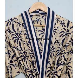 Kimono 100% coton pur à imprimé floral pour femmes, vêtements de nuit d'hiver pour femmes, robe décontractée de plage et de soirée - Product Image 4