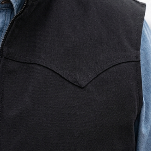 Chaleco de Forro Polar Negro para Hombre, Color Sólido, Cierre de Cremallera, Cuello Camisero, Ropa Casual de Otoño - Product Image 6