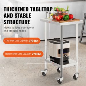Banco da Lavoro in Acciaio Inox Resistente 24 X 18 X 38 Pollici con 4 Ruote e 3 Livelli di Altezza Regolabili per Preparazione Alimenti - Product Image 3