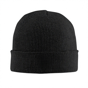 Gorro de Punto Acrílico Negro Unisex, Diseño con Borde, Color Sólido, Ropa Casual de Invierno, Talla Adulto 56-58CM - Product Image 6