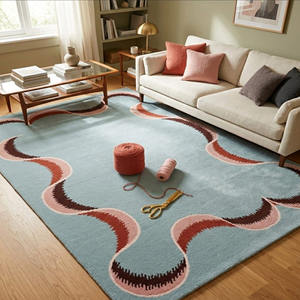 Alfombra de Lana de Alta Gama Hecha a Mano con Patrón Ondulado Profundo Multicolor, Alfombra Moderna Azul para Sala de Estar y Dormitorio - Product Image 6