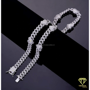 Collier de luxe en argent sterling 925 avec maillons cubains en forme de cœur, serti de diamants Moissanite, bijoux tendance pour hommes et femmes - Product Image 4