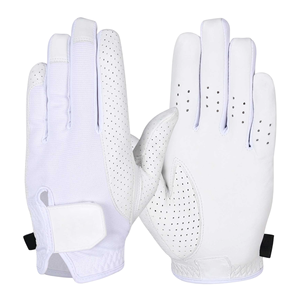 Gant de golf hybride SAAR INDUSTRIES blanc avec paume en microfibre perforée, doigts tactiles et large sangle en velcro - Product Image 3