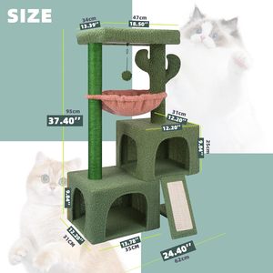 37.4" Cactus Cat Tree Tower with Twin Cat Condos for Indoor, All-in-One Activity Center with Cat <b>Scratching</b> <b>Post</b> Cozy toy balls - Product Image 2