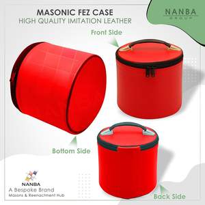 NANBA GROUP Deluxe Machine Embroidered Masonic Fez Cap Case Imitation Leather Zipper Closure Lightweight Soft Carry Bag <b>Display</b> - Product Image 3