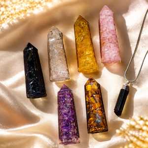 Natural Crystal <b>Orgonite</b> Healing Tower Energy Generator Point Chakra Meditation Reiki Home Decor Pendant Set - Product Image 1