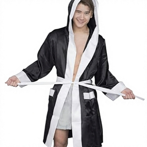 Hooded Boxing Robe Satin Black White Trim Polyester Durable Gym Wear Comfortable All Seasons Boxing Costume <b>Dummy</b> Men Women - Product Image 1