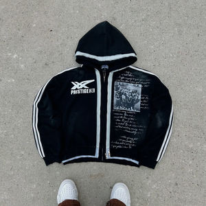 Sudadera con capucha y cremallera para hombre Prestige 24 con estampado de letras, estilo deportivo, con mangas a rayas en dos colores - Product Image 4