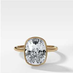 14K 18K <b>Solid</b> Gold 4 Carat Cushion Cut Lab Grown Diamond Engagement Ring Bezel Set 1.5mm Thin Plain Band IGI Certified Wholesale - Product Image 1