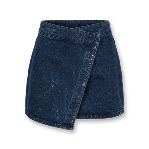 Falda vaquera de algodón con lavado a la piedra para mujer, con dobladillo sin rematar, venta al por mayor, de fábrica de marca privada para boutiques de EE. UU. - Product Image 6