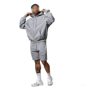Ensemble short et sweat à capuche zippé uni, léger, décontracté, confortable, nouvelle tendance, meilleur fournisseur, prix de gros - Product Image 1