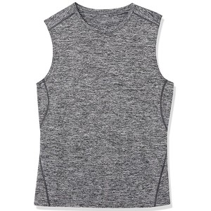 Camiseta sin mangas para hombre, color gris heather, cuello redondo, tejido sólido, de secado rápido, estilo deportivo. - Product Image 1