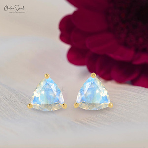 Best Selling Product Rainbow Moonstone Minimal Stud <b>Earrings</b> 14K Solid Yellow <b>Gold</b> Gemstone Studs Push <b>Back</b> <b>Earrings</b> Wholesale - Product Image 1