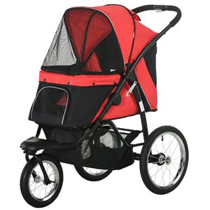 Adjustable Canopy Pet Stroller <b>for</b> Small and Medium Dogs with Safety Tether and <b>Storage</b> <b>Basket</b> Red Pet Carrier - Product Image 1