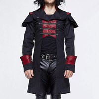Manteau long gothique vintage pour homme style steampunk 2026, noir et rouge, cape faite main, best-seller