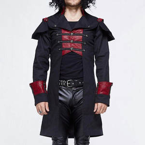2026 Fashion Steampunk Men's Vintage <b>Gothic</b> Long Coat Black And Red Top Selling Cape Handmade <b>Jacket</b> - Product Image 4