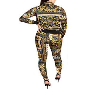 Ensemble deux pièces imprimé pour femme, veste à fermeture éclair à manches longues et pantalon, vêtements de sport décontractés, motif patchwork, coupe ajustée, toutes saisons - Product Image 6