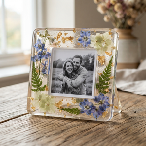 REHMAN CRAFT Cadre photo personnalisé en acrylique fait main avec fleurs pressées, impression UV, transparent, flocons d'or botaniques, pour table - Product Image 1