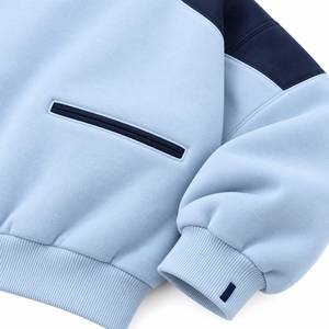 <b>Men</b>’s Oversized Ice Blue <b>Navy</b> <b>Fleece</b> Pullover Hoodie with Embroidered Logo Contrast Shoulders and Welt Pockets - Product Image 3