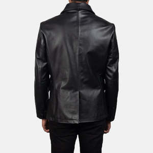 Blouson Bomber en Cuir Noir Personnalisé OEM, Imperméable, Hiver, Col Montant, Streetwear, Fermeture Éclair, Doublure Coton, 100% Homme - Product Image 4