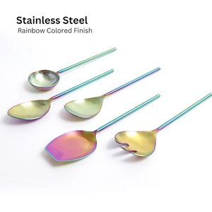 Juego de Cucharas para Servir Modernas con Diseño de Arcoíris, Mango Largo, Acabado Espejo, Utensilios Metálicos para Fiestas y Mesa - Product Image 3