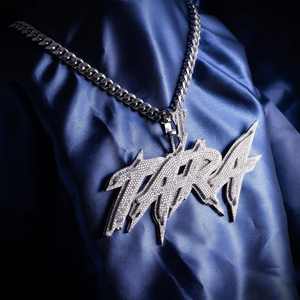 Colgante frontal especial de letra inicial con incrustaciones de moissanita, estilo Hip Hop, con cadena de eslabones cubanos, chapado en rodio, plata 925 - Product Image 4