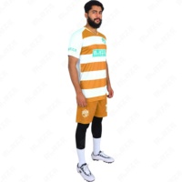 Seragam Sepak Bola Unisex Berkualitas Tinggi 100% Poliester Setelan Sepak Bola Logo Kustom Jersey Sepak Bola Visibilitas Tinggi OEM Bernapas