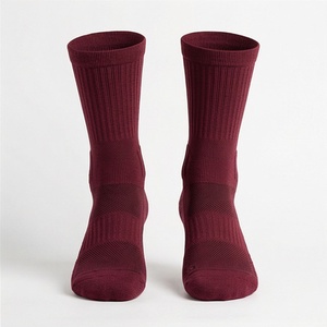 Crew <b>Socks</b> Solid Burgundy Knitted Breathable Casual Daily Wear Adult Regular Style - Product Image 1
