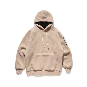 Sweat-shirt à capuche en polaire noir pour homme, coupe ample, couleur unie, design tricoté décontracté pour l'hiver, anti-boulochage, style Sherpa - Product Image 4