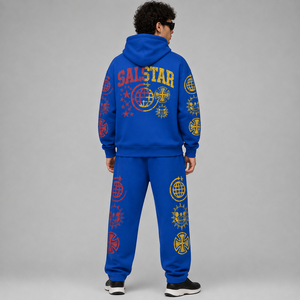 Ensemble de survêtement bleu personnalisé pour homme, 2 pièces, sweat à capuche imprimé graphique, pantalon de jogging, fabricant de vêtements de sport streetwear - Product Image 4