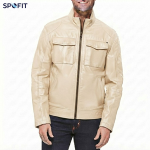 เสื้อแจ็คเก็ตหนัง PU สีดำสำหรับผู้ชาย SPOFIT คอตั้ง ซิปปิด ทรงเข้ารูป ใส่ได้ในฤดูใบไม้ร่วง ระบายอากาศได้ดี - Product Image 5