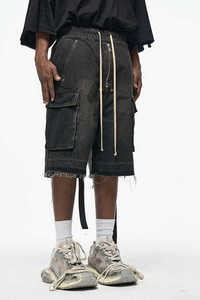 Pantalones Cortos Cargo Gris Oscuro para Hombre, Cintura Media, Cierre con Cordón, Material de Lona, Estilo Casual con Bolsillos, Transpirables - Product Image 2