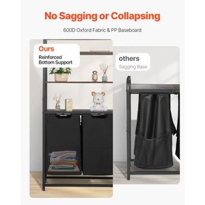 4 Tiers Tall Laundry Sorter 600D Polyester Hamper with Shelves and Hooks 2 Section Freestanding <b>Basket</b> Organizer <b>Storage</b> - Product Image 5