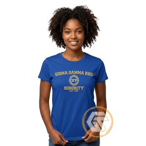 T-shirt de sororité pour femmes GREEK TREASURES Sigma Gamma Rho en jersey 100 % coton, col rond, brodé, respirant, vente en gros - Product Image 5