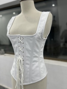 Corsé de algodón blanco para mujer al por mayor, top corsé con cordones, faja moldeadora, logotipo personalizado OEM ODM, corsé de moda - Product Image 6