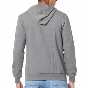 Sweat-shirt unisexe gris à capuche et fermeture éclair, coupe classique, couleur unie, en molleton tricoté, manches longues, pour l'hiver, 100% coton, avec poche - Product Image 2
