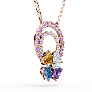 Collar con colgante de mariposa chapado en oro rosa con piedras de circonita talladas en forma de corazón en morado, azul, amarillo y blanco para mujer - Product Image 2
