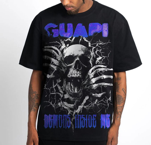 Camiseta Gótica Oversize de Algodón Pesado con Estampado de Calavera, Estilo Hip Hop Urbano, Vintage, Unisex, Personalizada, Premium - Product Image 1