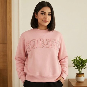 Women's Pink Boujee Letter Greek Apparel Mock Neck <b>Sweatshirt</b> Gingham Logo <b>Embroidery</b> For College Campus Organizations Wholesale - Product Image 1