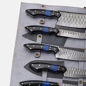Juego de 5 Cuchillos de Chef Burraq Hechos a Mano, Modernos, Ambidiestros, de Acero de Damasco, con Hoja de 8-9.9 Pulgadas, Mango de Resina y Funda de Cuero - Product Image 5