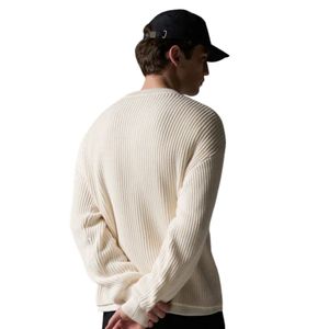 Pull ras du cou côtelé en maille de coton doux, délavé effet vieilli, à manches longues, style minimaliste décontracté pour homme, coupe confortable, qualité supérieure - Product Image 5