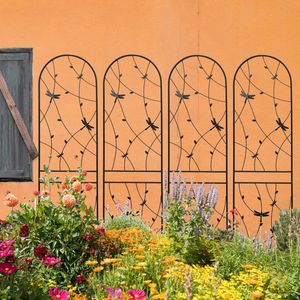 Set di 4 tralicci da giardino in metallo 220x50 cm, antiruggine, neri, decorazioni a forma di libellula, per piante rampicanti, supporto per fiori da esterno, recinzione, cancello - Product Image 1