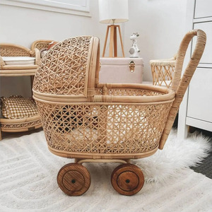 Cesta de mimbre natural para muñecas, cuna de mimbre tejida a mano para niños, con asas, resistente y ecológica, cochecitos para muñecas de HNH - Product Image 5