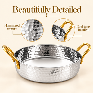 Bol en métal martelé avec poignées dorées, fait main, poli, bol de service de luxe pour les fêtes - Product Image 2