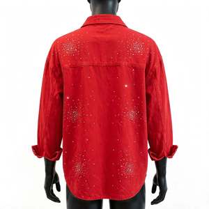 DROGEN EXPORT Veste en jean longue pour femme, à rayures, ornée de perles, de paillettes et de strass, style streetwear, lavable et écologique, collection printemps, best-seller - Product Image 3