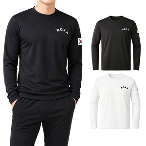 T-shirt à manches longues col rond pour homme MACCI 100 % polyester, coupe sportive classique, blanc et noir, respirant, décontracté, doux, 200 grammes, vierge - Product Image 1