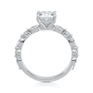 Anillo de Compromiso de Oro Blanco de 10K con Diamante Cultivado en Laboratorio con Corte Cojín Certificado por IGI de 1.5 CT, Piedras Laterales Marquise, Regalo para Fiesta o Boda - Product Image 2