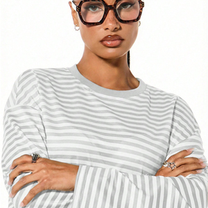 Camisetas de Manga Larga de Color Sólido de Alta Calidad, Último Estilo, Camisetas a Rayas para Mujer, Logotipo Personalizado, Camisetas Femeninas a la Moda - Product Image 5